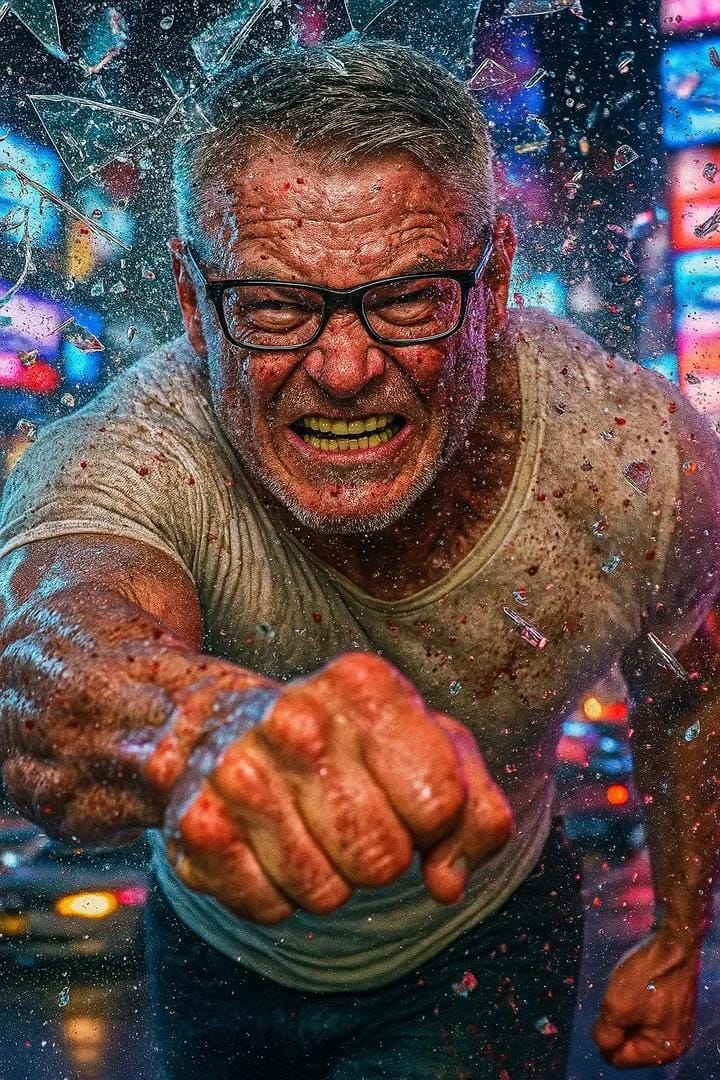 Flying through window glass impact slow motion