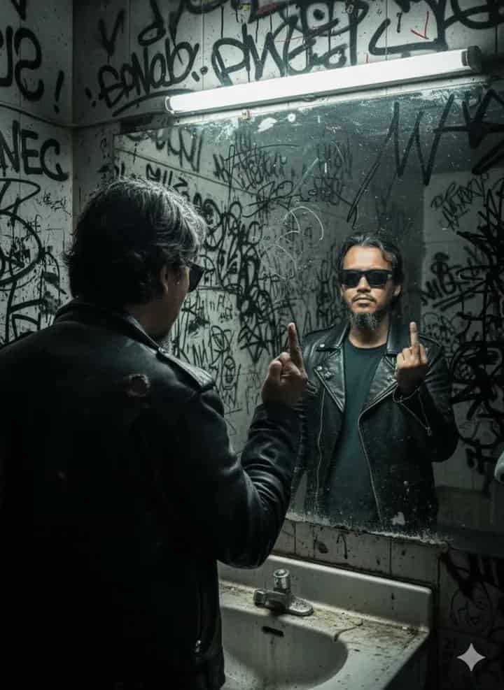 AI prompt generated image - rebellious bathroom mirror selfie