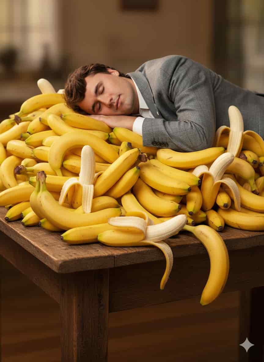 AI prompt generated image - man sleeping on bananas