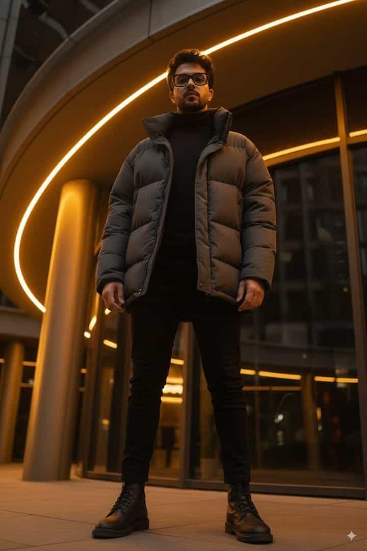 Cinematic urban portrait low angle neon