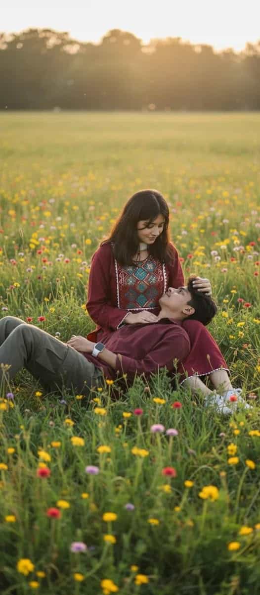 Man holding woman kissing studio