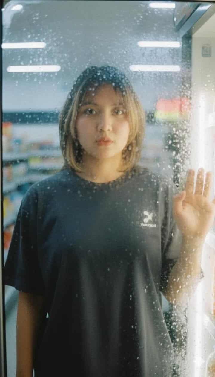 Behind refrigerator glass door minimarket