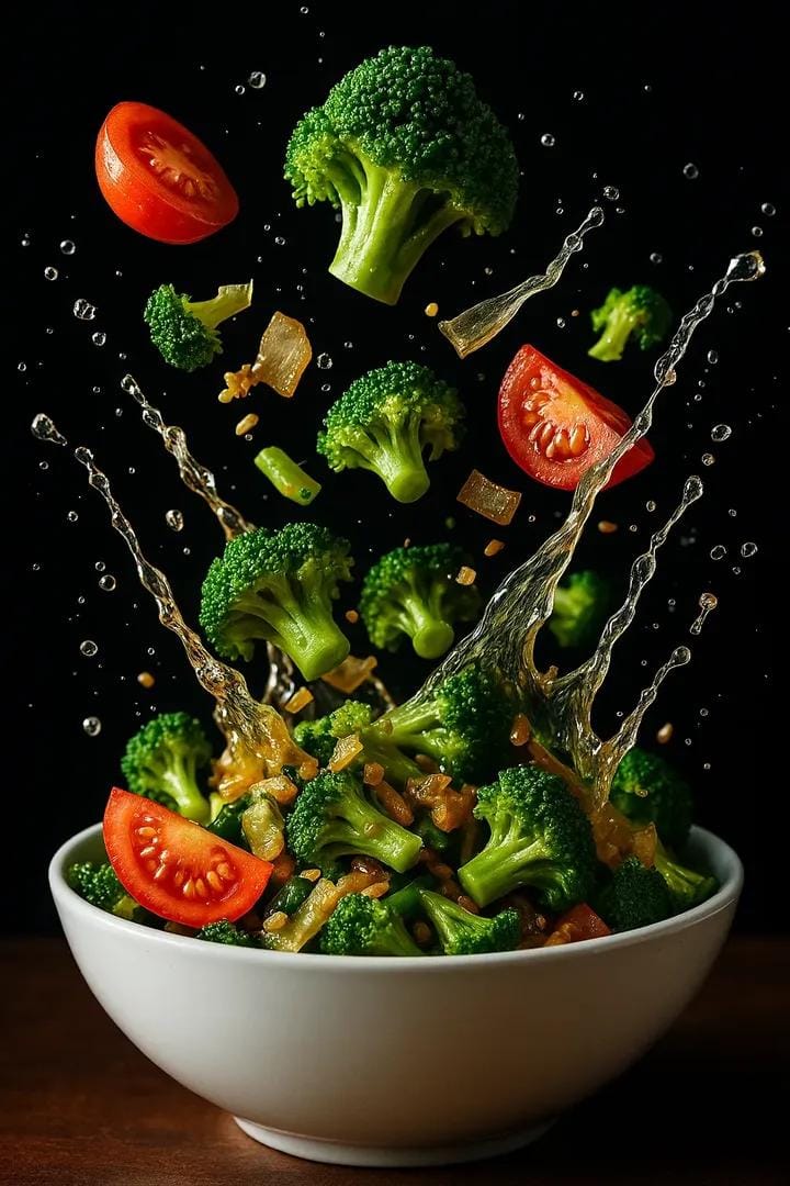 Food falling into bowl dynamic splash