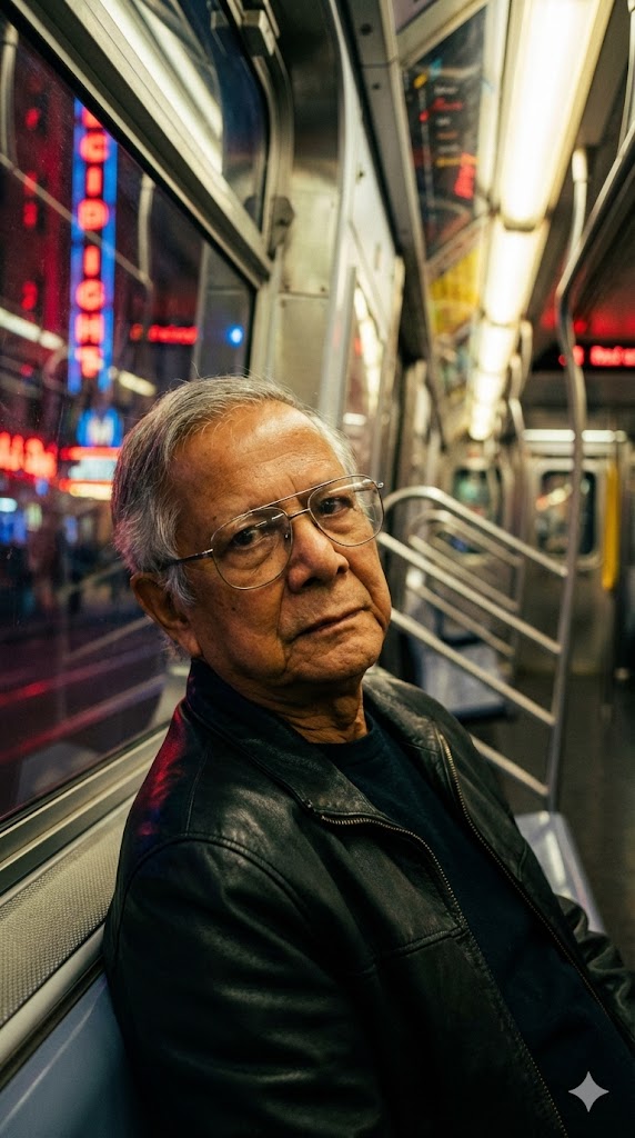 Subway train night neon lights