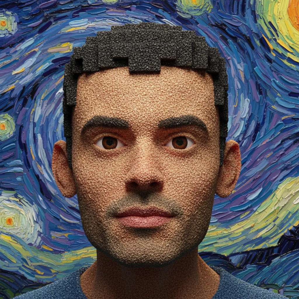 geometric voxel clay foam texture portrait