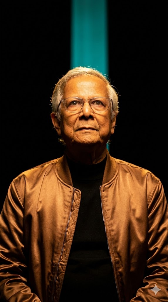 cinematic bronze satin jacket portrait