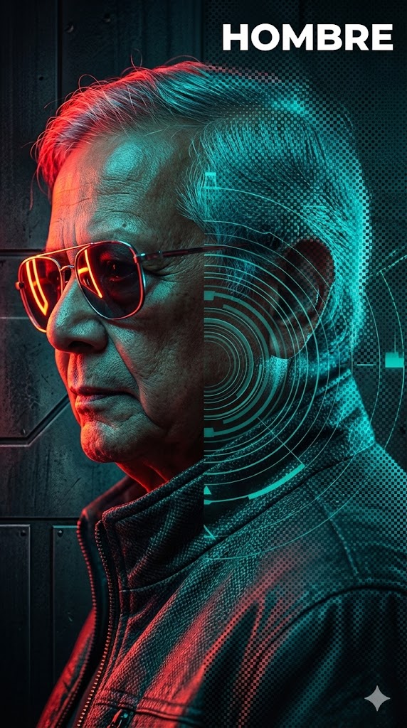 cyberpunk side profile halftone HOMBRE poster