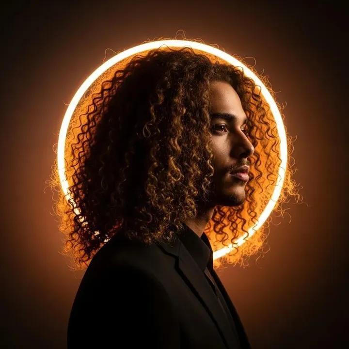 Cinematic portrait with neon ring backlight