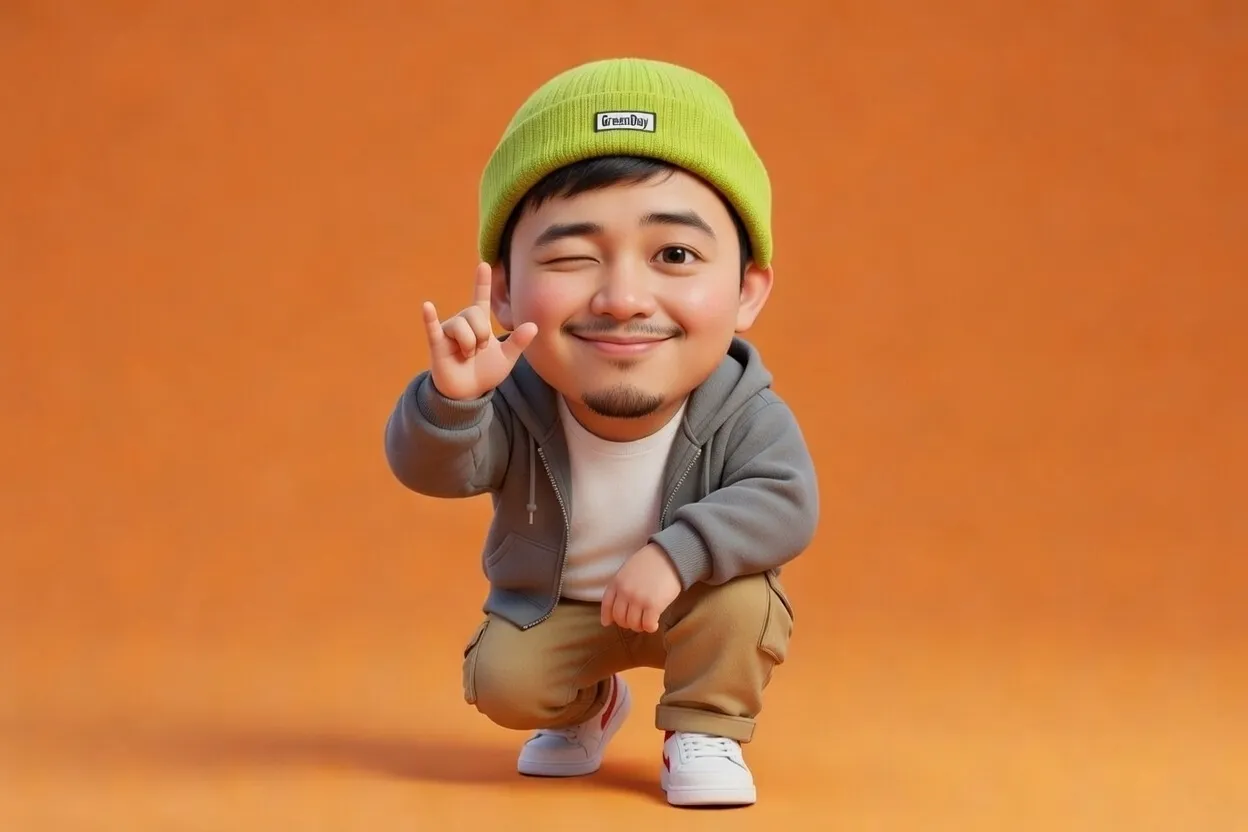 3D stylized chibi character winking