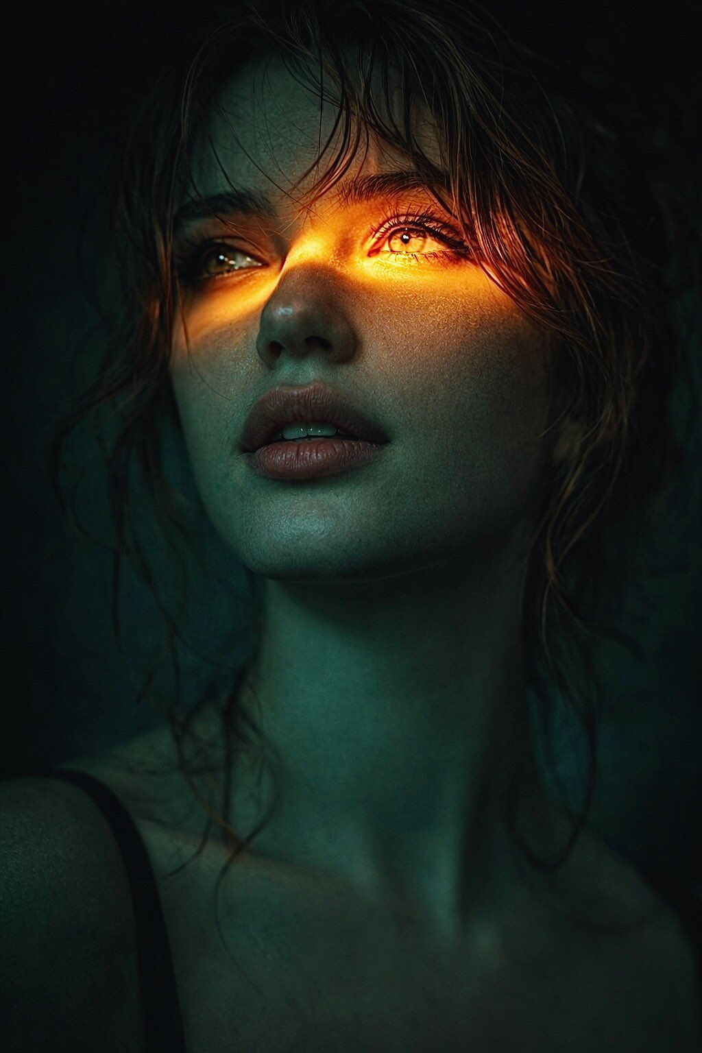 Teal shadow amber eye light beam