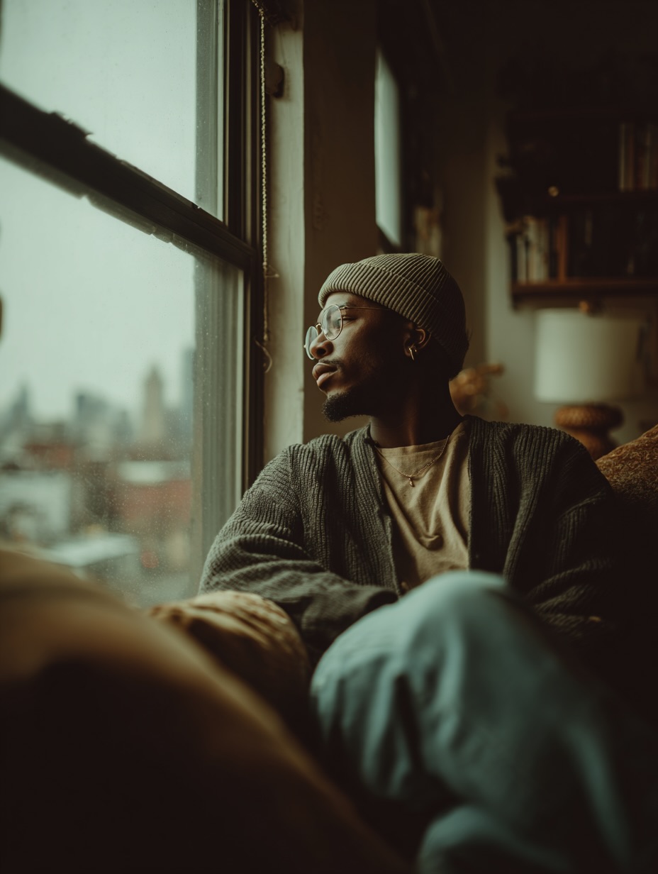 Beanie sitting on sofa Brooklyn window