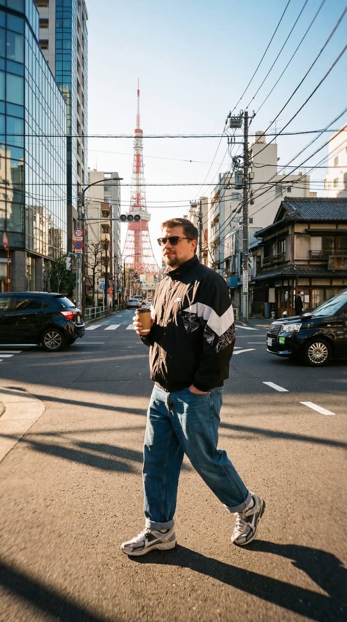 Tokyo street crossing Tokyo Tower winter