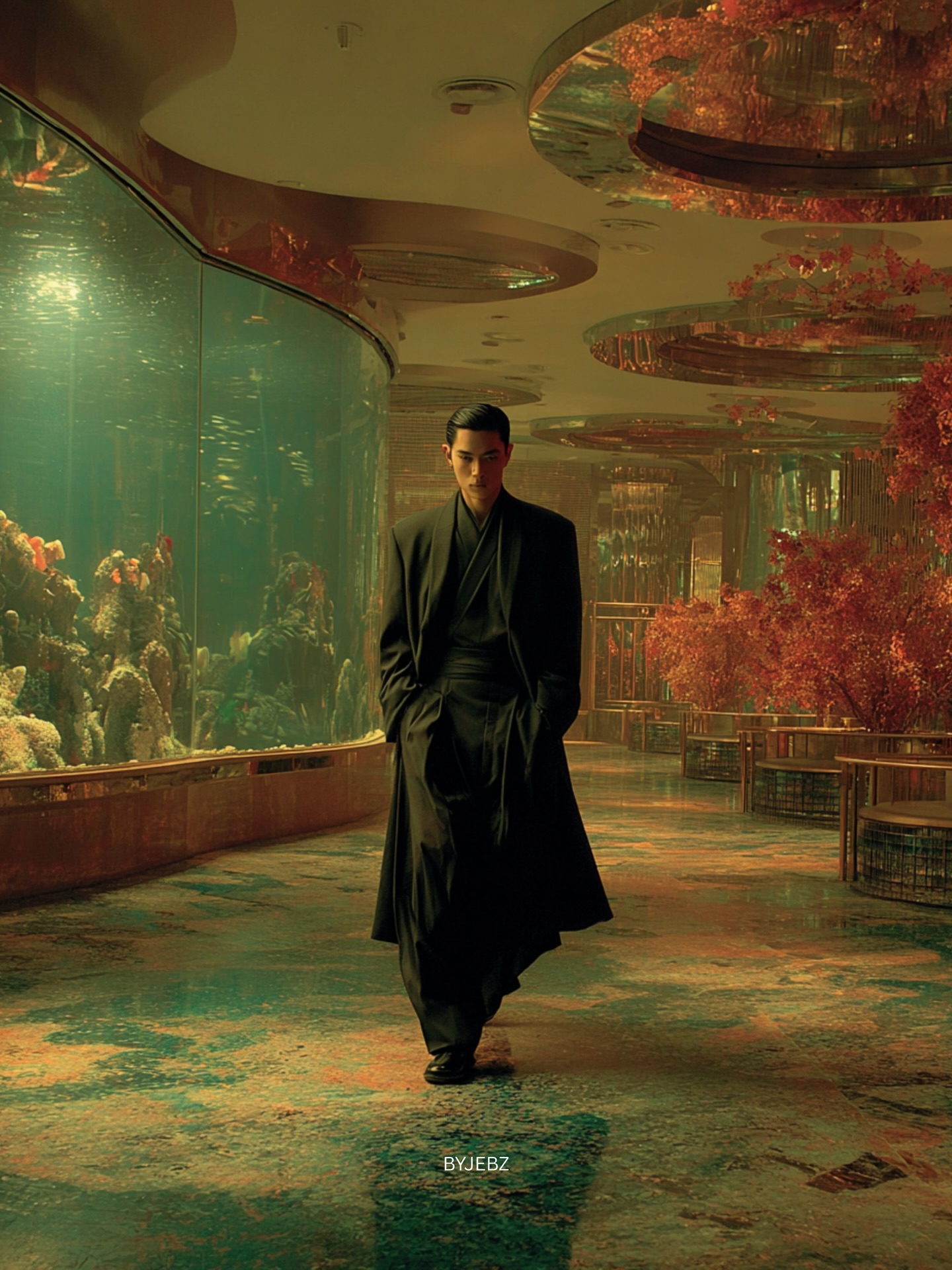 Forest green robe hanbok fusion luxury