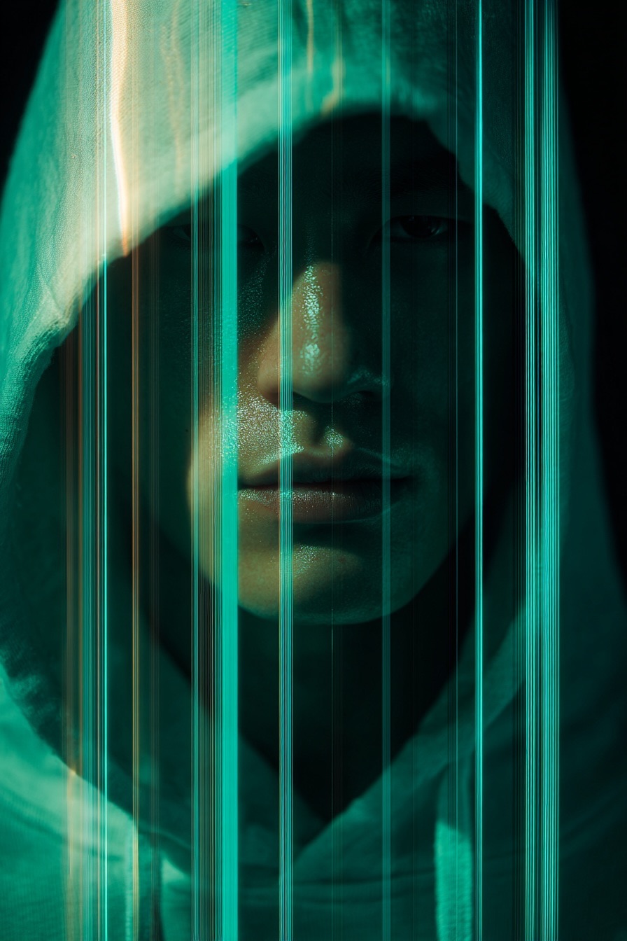 high fashion tech portrait laser beams