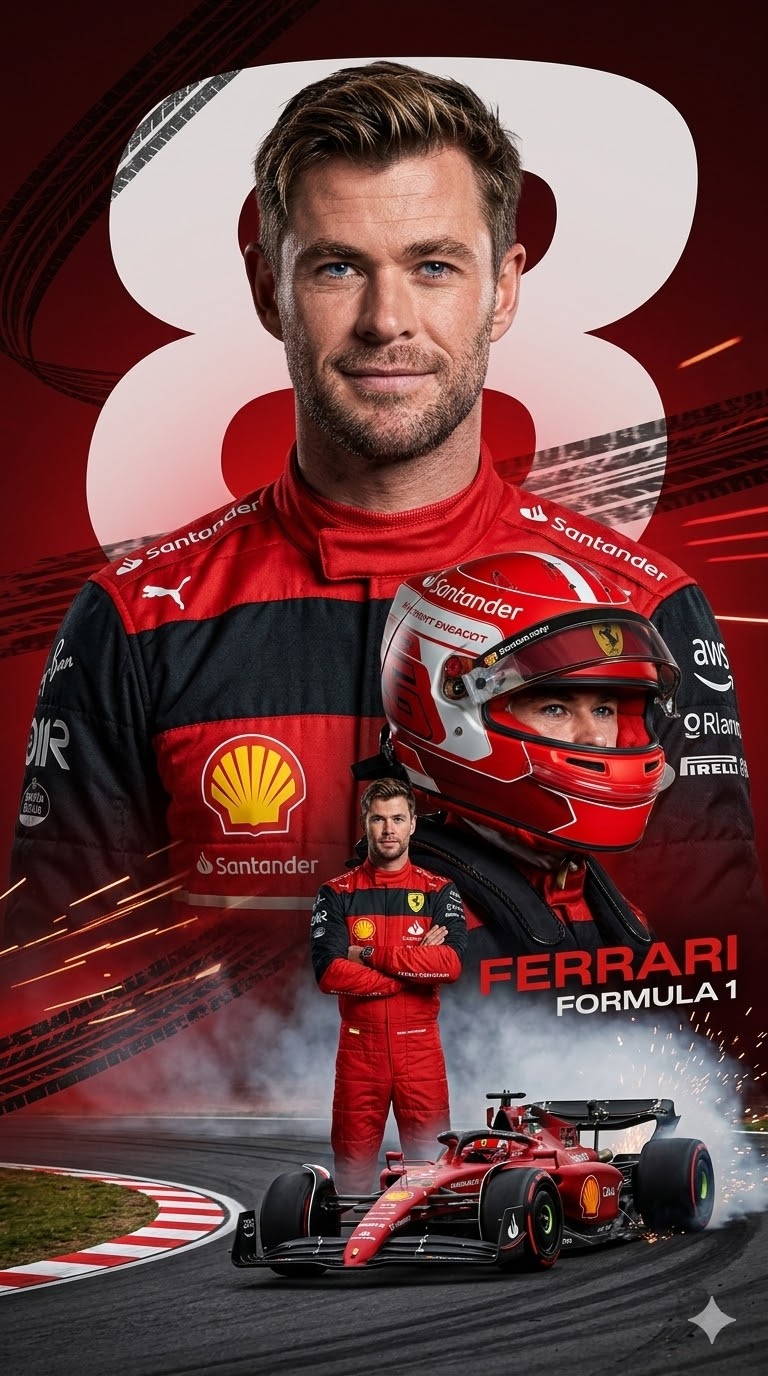 Formula 1 Ferrari poster dramatic collage