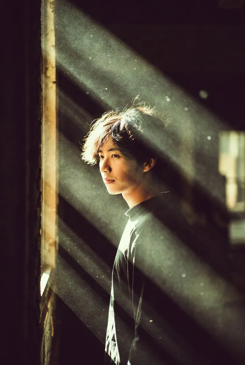 cinematic dark interior window light portrait