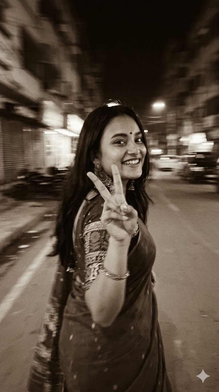 peace sign playful motion blur street