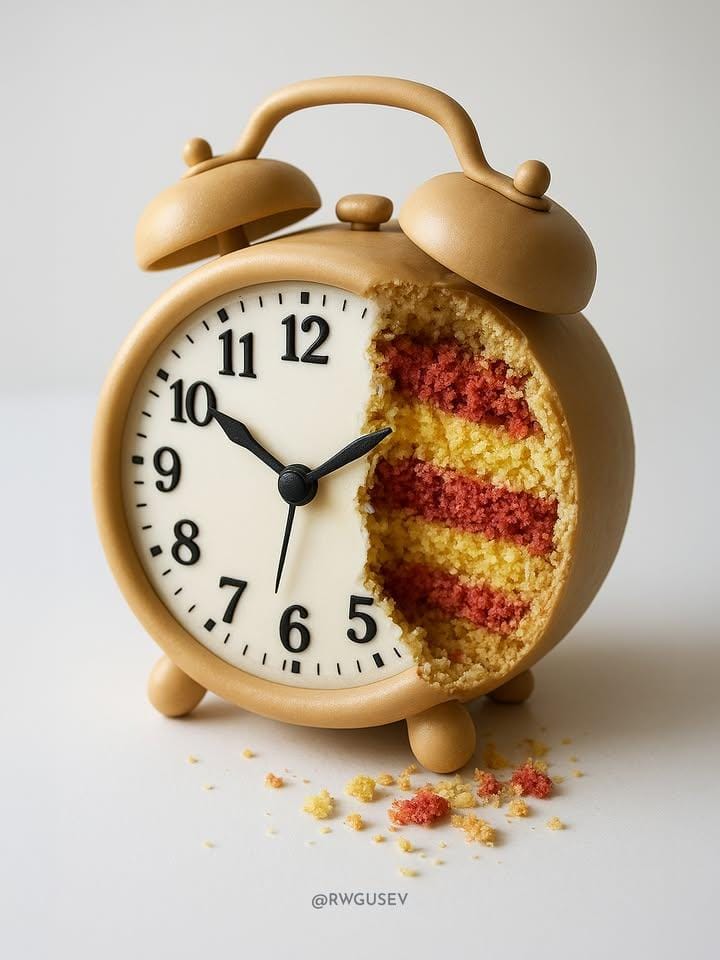 Cake stylized as object with bite taken