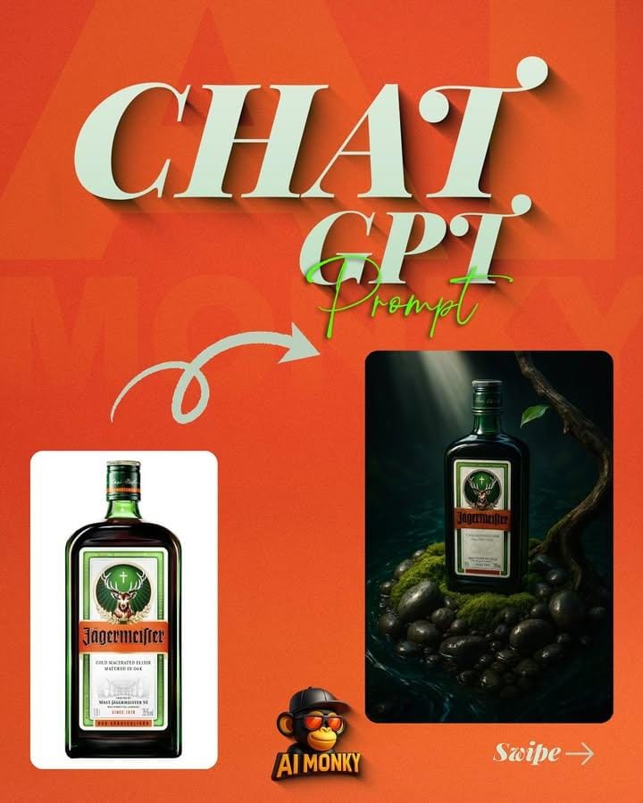 Bottle on moss island with water and roots