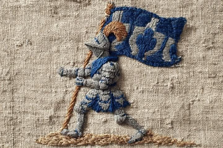 Embroidered depiction with threadwork
