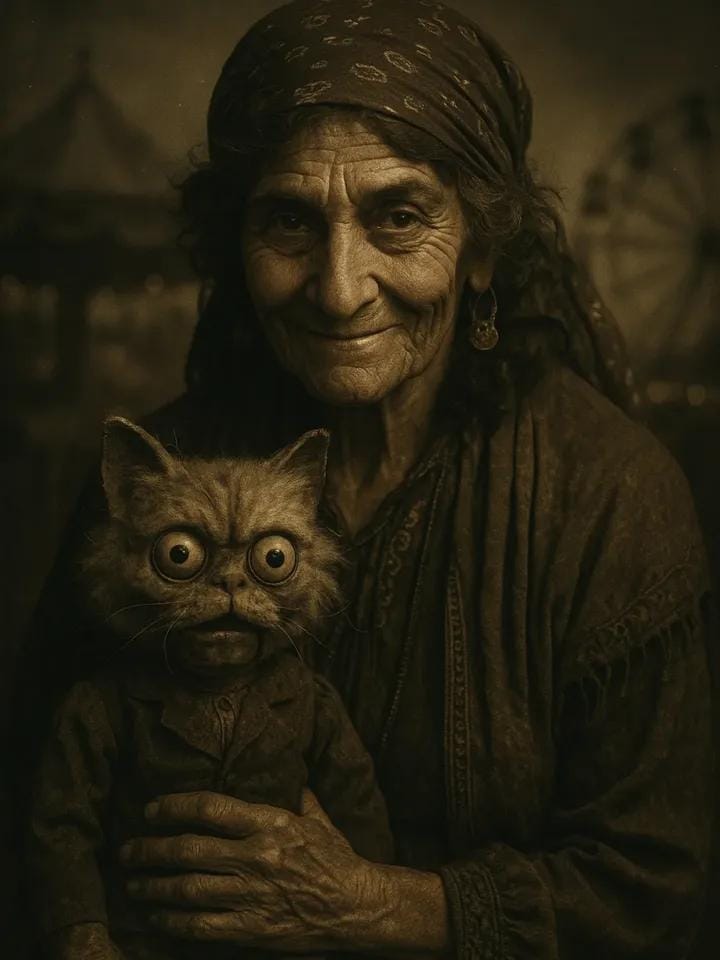 Vintage muted portrait with creepy puppet